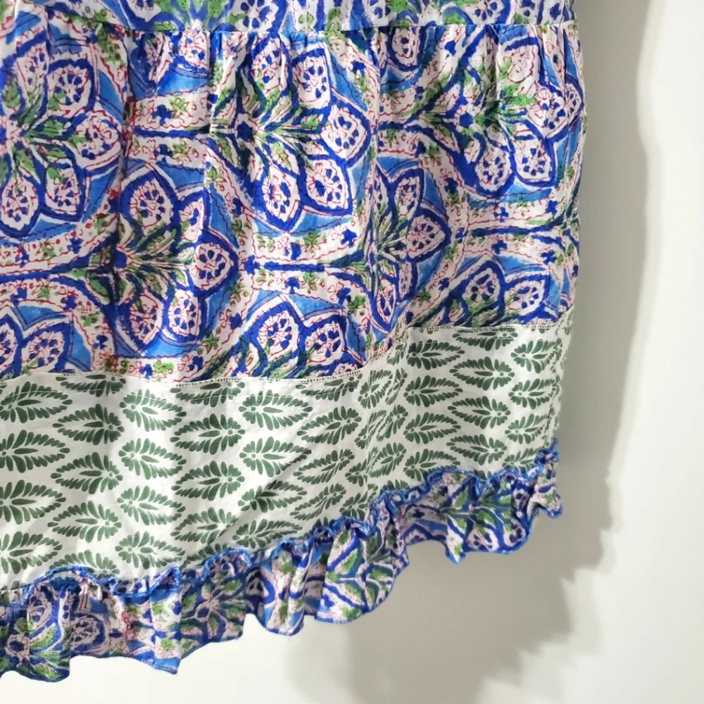 Anthropologie Duet Frill Tiered Mini Dress Cover-Up Blue Multi Small - Picture 8 of 13